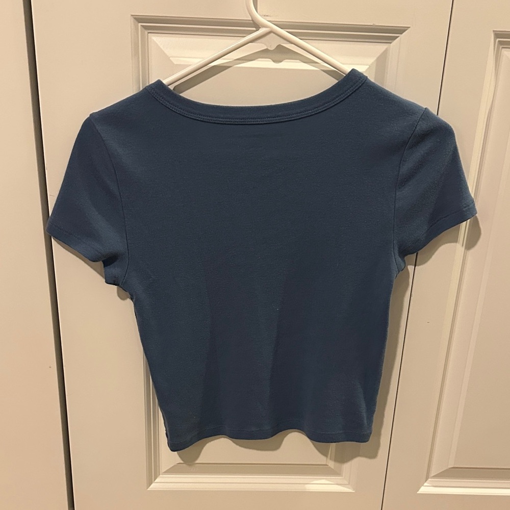 Blue American Eagle Crop Top with Ladybug Patch - Picture 2 of 2